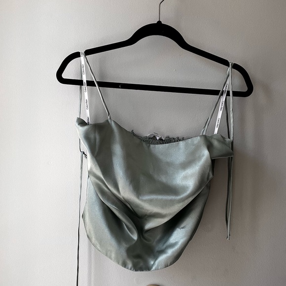Beautiful sage green Calvin Klein silk top with strings - Picture 2 of 7